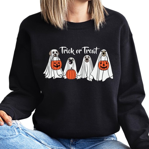 Halloween Trick Or Treat Sweatshirt, Ghost Sweatshirt, Bogey Dog Sweatshirt - Picture 1 of 4
